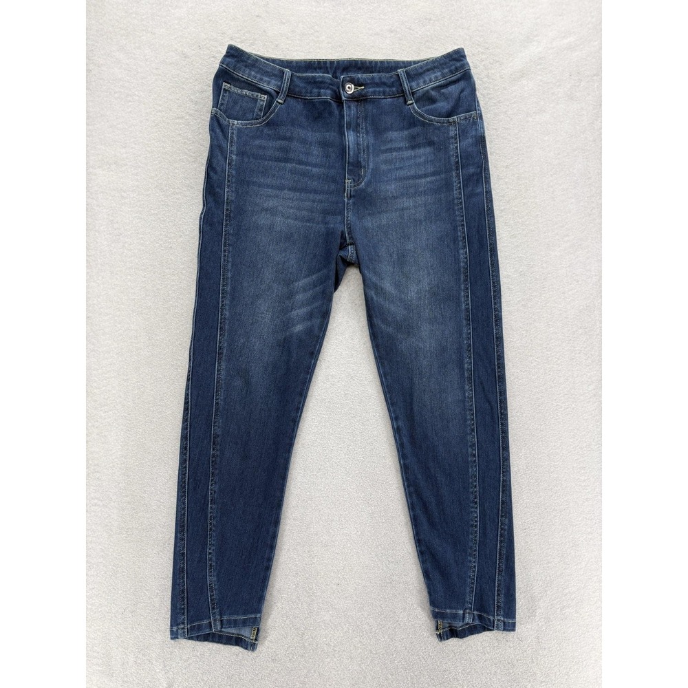 Halara Flex High Rise Slim Tapered Jeans Womens L Blue Medium Wash Stretch Denim